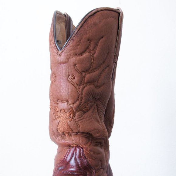 VINTAGE Western Embroidered Leather Cowboy Boots Brown Mid Calf Size Mens 9 - Picture 6 of 12